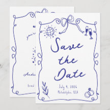 Blue Whimsical Diversão Quirky Fez Casamento