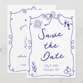 Reserve A Data Blue Whimsical Diversão Quirky Fez Casamento