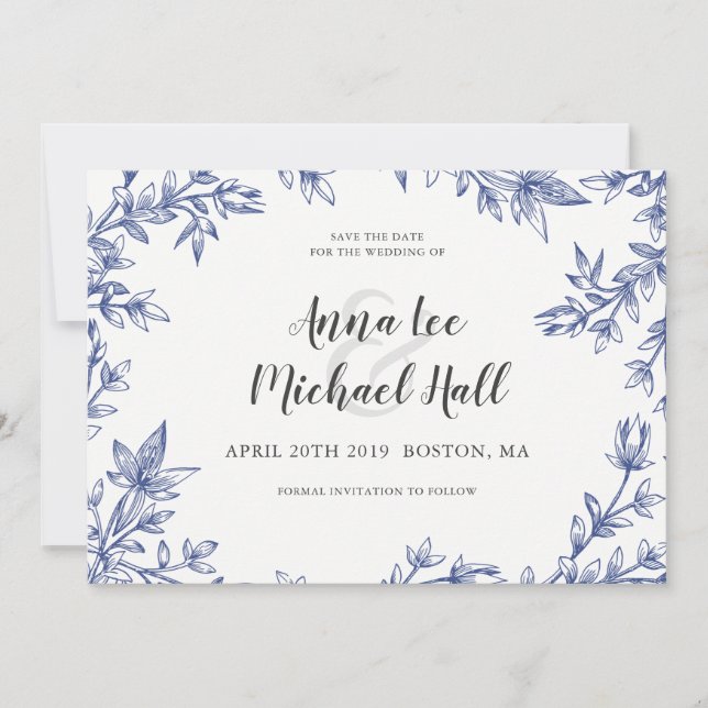 Reserve A Data Blue & White deixa casamento personalizado Salvar  (Frente)