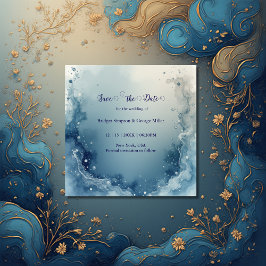 Reserve A Data blue white Dreamy coastal marble ink wedding