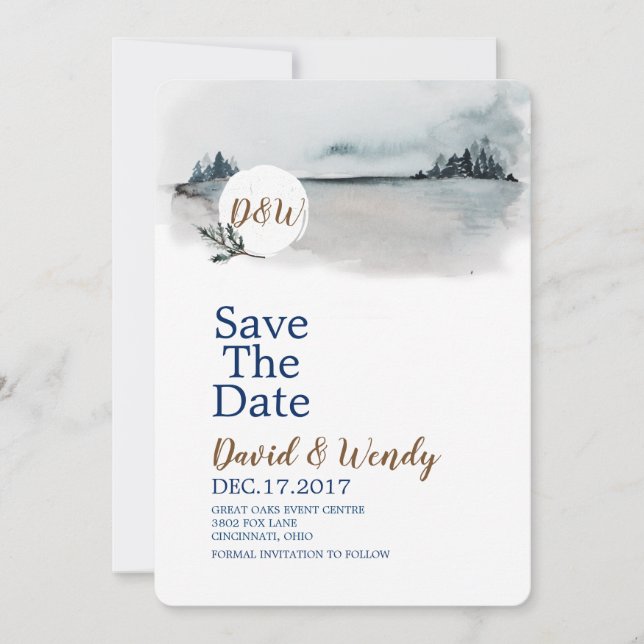 Reserve A Data Blue Winter Wonderland Weding date card (Frente)