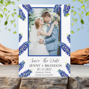 Reserve A Data Bluebonnets Foto Floral Azul Moderno Elegante