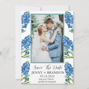 Reserve A Data Bluebonnets Foto Floral Azul Moderno Elegante