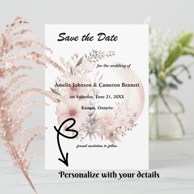 Reserve A Data Blush Boho Pampas Grass Salve a placa de data (Set the tone for your romantic celebration with our elegant boho blush & beige wedding suite)