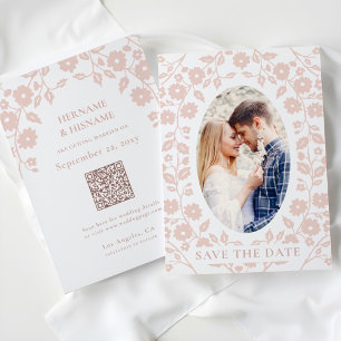 Reserve A Data Blush Dusty Pink Foto QR Code Folha Floral