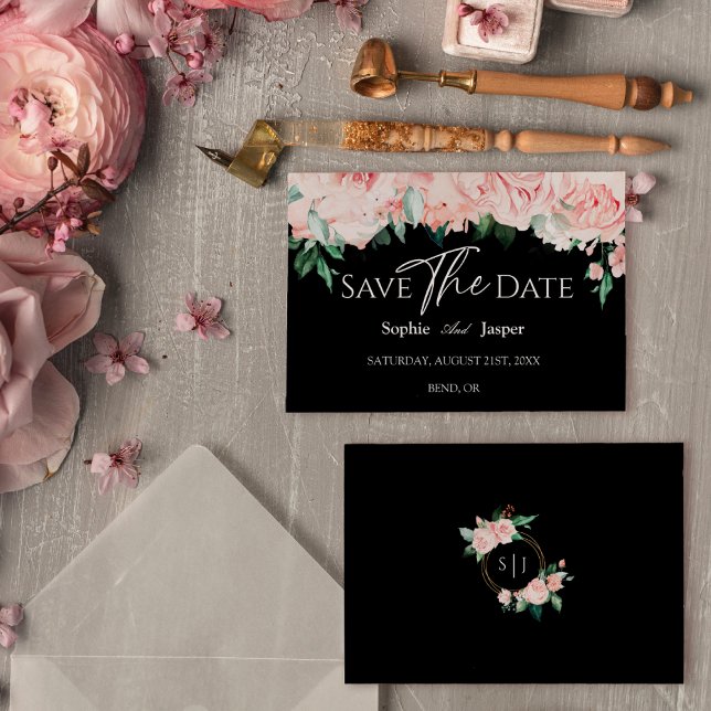 Reserve A Data Blush Floral Preto Sapato Solteira Save The Date (Criador carregado)