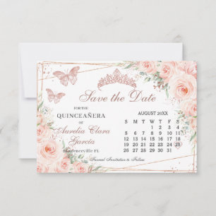 Reserve A Data Blush Floral Rosa Quinceanera Sweet 16 Calendário