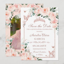Blush Floral Sweet 16 Rosa Dourado Quinceañera Fot