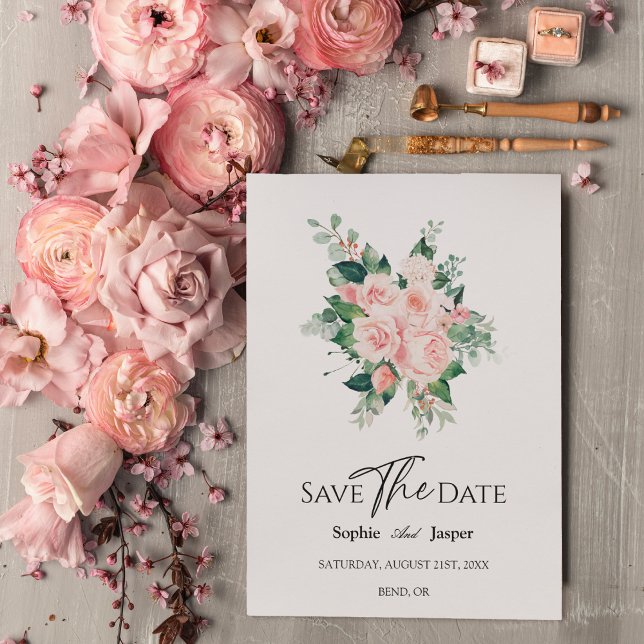 Reserve A Data Blush Floral White Weding The Date Card (Criador carregado)