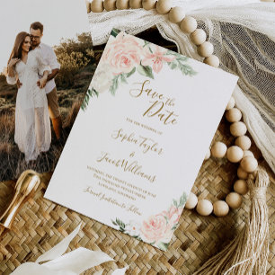 Reserve A Data Blush Pink e Foto Dourada Casamento Salve a Data