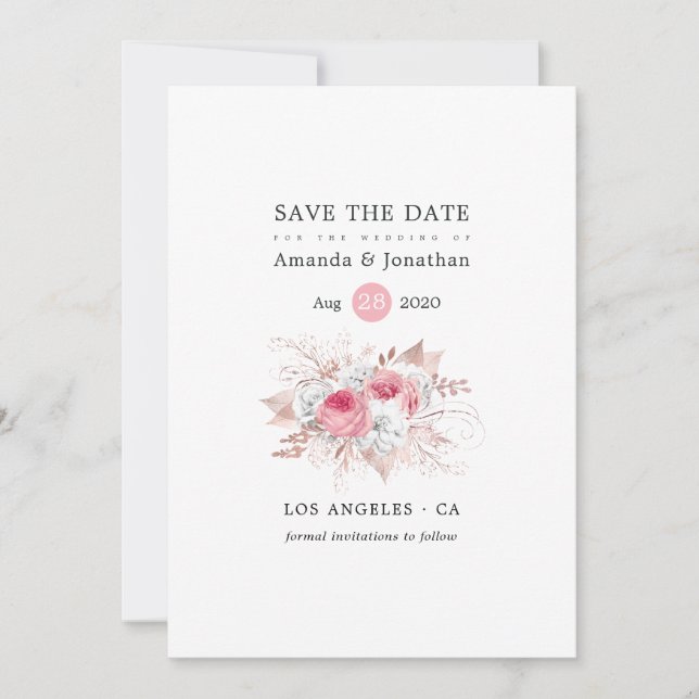 Reserve A Data Blush Pink e Rosa Dourado Floral e Casamento de re (Frente)