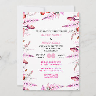 Reserve A Data Blush Pink  Elegant Gold Wedding Invitation , Whit