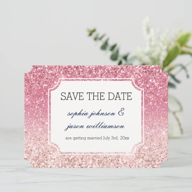 Reserve A Data Blush Pink Glitter salvar a data (Em pé/Frente)