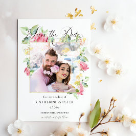 Reserve A Data Blush Pink/Ivory Watercolor Roses Photo Wedding