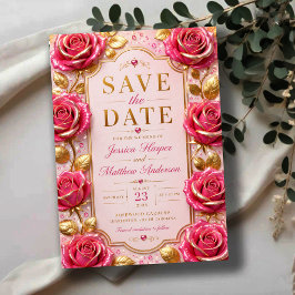 Reserve A Data Blush Pink Rose Elegant Gold Floral