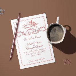 Reserve A Data Blush Pink Toile de Jouy Paris Save the Date Card