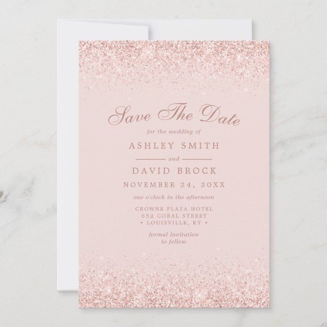 Reserve A Data Blush Rosa Confete Dourado Rosa Moderno (Frente)