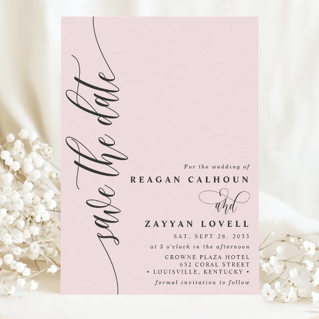Reserve A Data Blush Rosa Simples Moderno Script Salve A Data (Criador carregado)