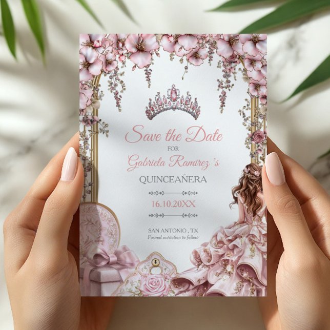 Reserve A Data Blush Rosa Tiara Floral Quinceañera (Criador carregado)