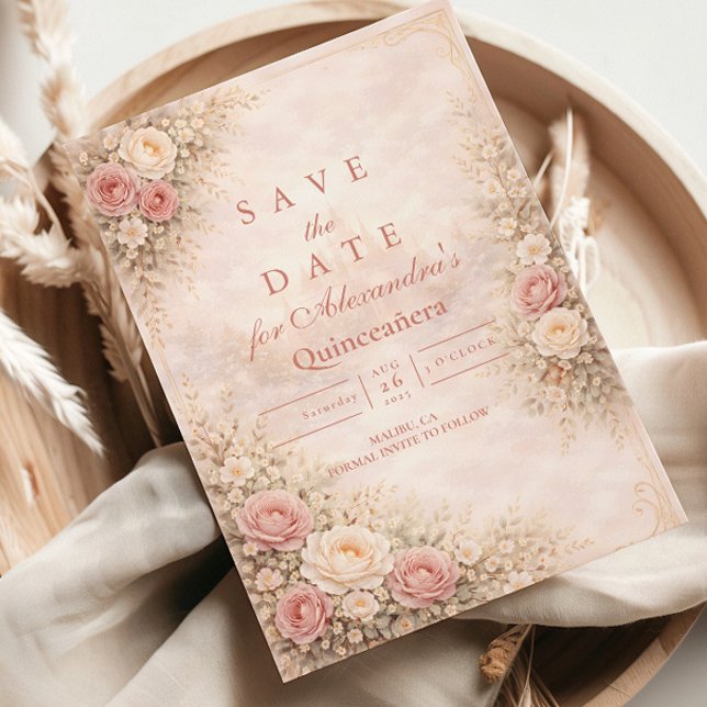 Reserve A Data Blush Rose Gold Garden Quinceañera (Criador carregado)