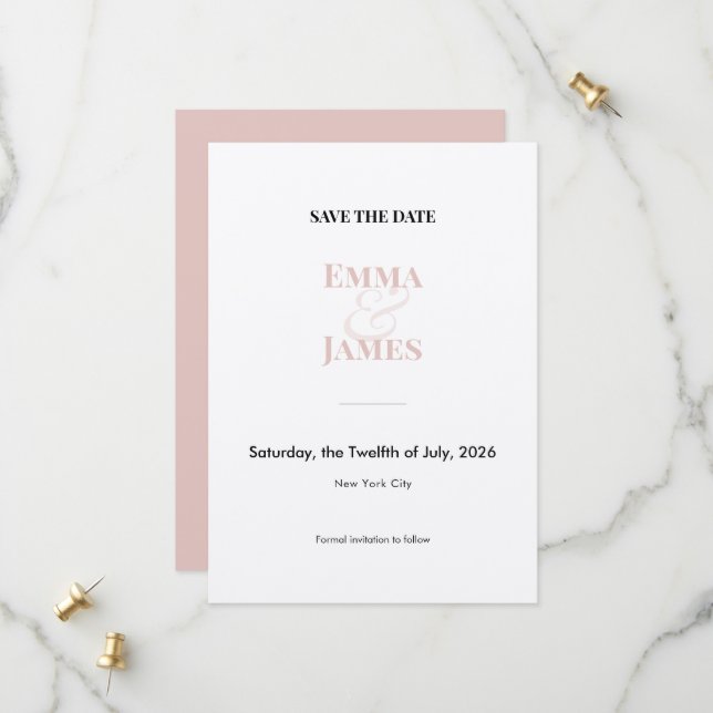 Reserve A Data Blush Two-Tone Ampersand Casamento Salve a Data (Frente/Verso In Situ)