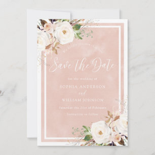 Reserve A Data Blush Watercolor White Flowers Belo Casamento