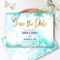 B'nai Mitzvah Turquoise Watercolor Script Dourado