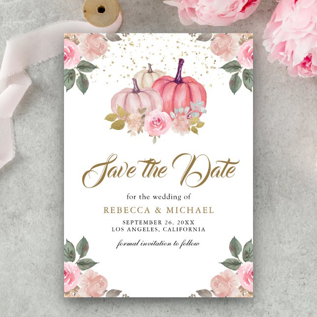 Reserve A Data Bodas Florais de Abóbora Dourado Rosa (Criador carregado)