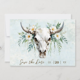 Reserve A Data Bohemian Watercolor Floral Cow Skull Casamento