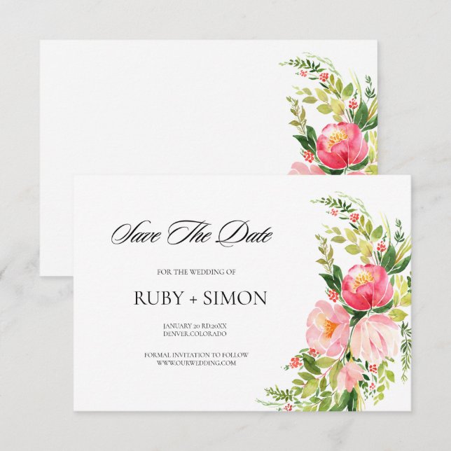 Reserve A Data Bohemian Watercolor Floral Wedding (Frente/Verso)