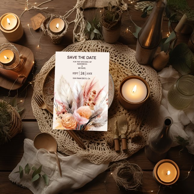 Reserve A Data Bohemian Watercolor Pampas Grass Wedding (Criador carregado)