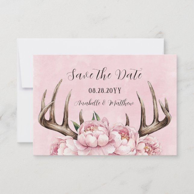 Reserve A Data Boho Antler com Casamento de Peões Rosa (Frente)