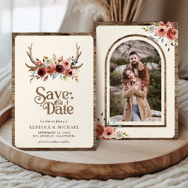 Reserve A Data Boho Antlers Terracotta Floral Photo Wedding