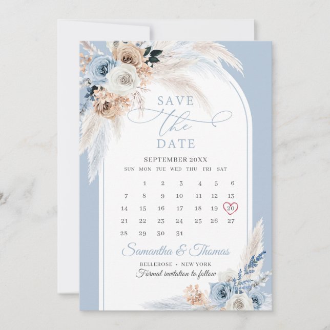 Reserve A Data Boho aquarela azul e crosta floral (Frente)