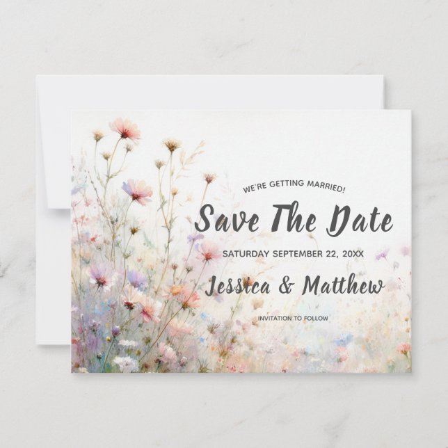 Reserve A Data Boho Aquarela Floral de Flores Silvestres Personal (Frente)