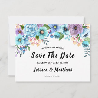 Reserve A Data Boho Aquarela Floral Lilás & Verde Personalize