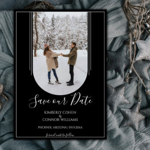 Reserve A Data Boho Arch Foto Save the Date   Preto