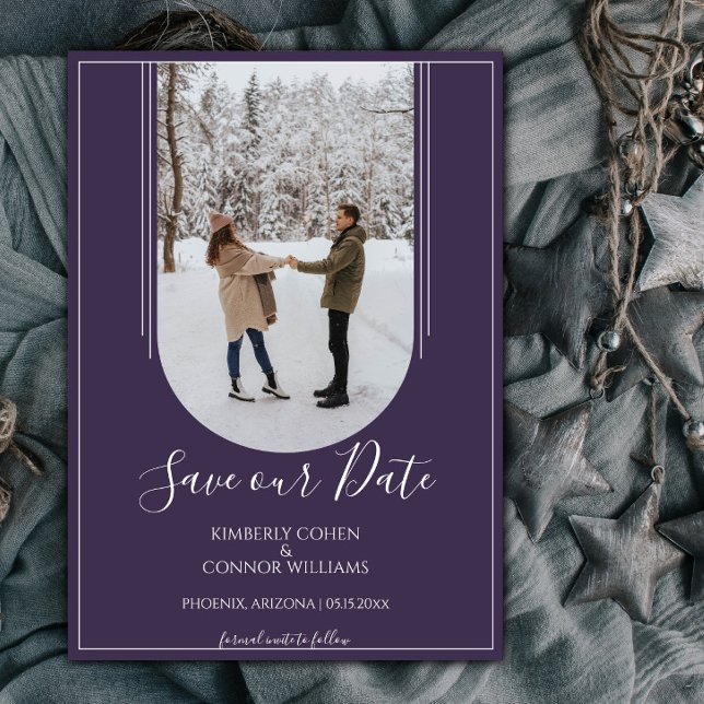 Reserve A Data Boho Arch Foto Save the Date | Roxo (Purple Arch Photo Save the Date)