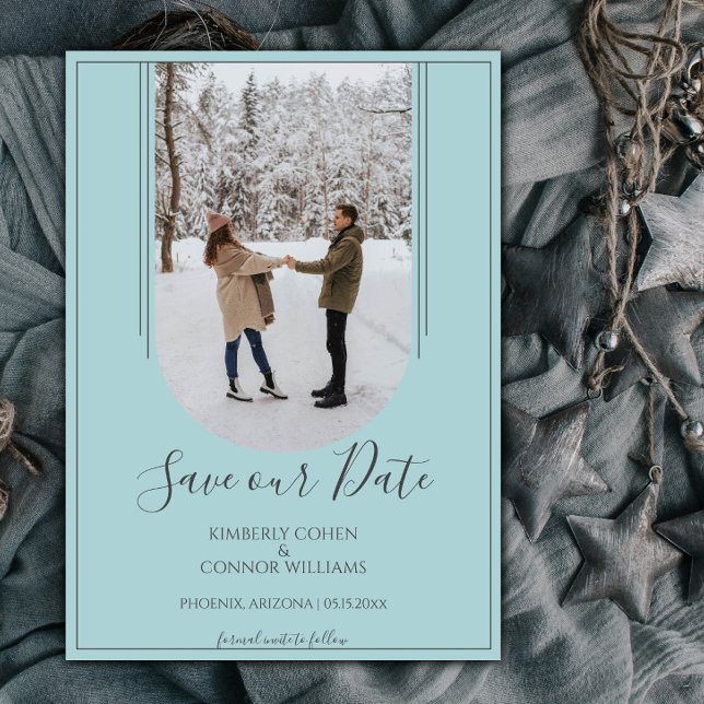 Reserve A Data Boho Arch Foto Save the Date | Verde-azulado (Teal Arch Photo Save the Date)