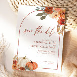 Reserve A Data Boho Arch Pumpkin Fall Floral Terracotta<br><div class="desc">Salve os convites de Data em lindas cores de outono com abóboras e florais.</div>