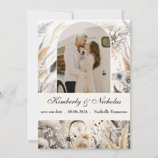 Reserve A Data Boho Arco Rústico Terroso Floral Botânico Pampas