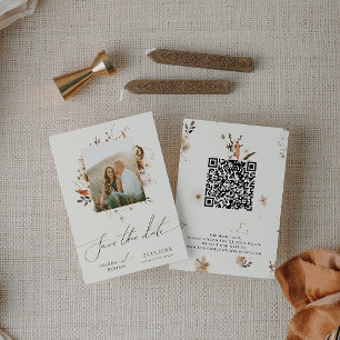 Reserve A Data Boho Autumn Wildflower   Código QR do Quadro de Fo