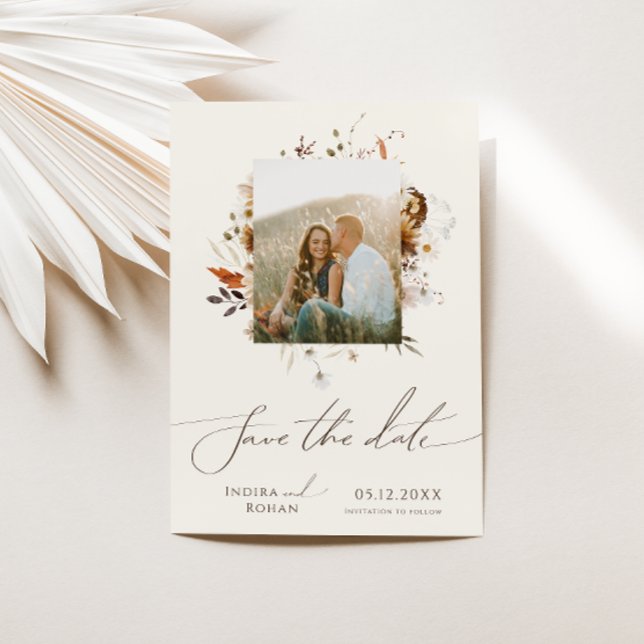 Reserve A Data Boho Autumn Wildflower | Quadro de fotos bege (Criador carregado)