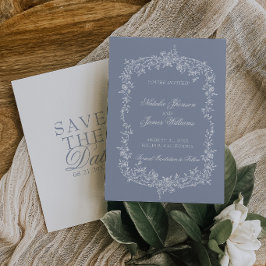 Reserve A Data Boho Azul Floral Botânico Casamento Salve O