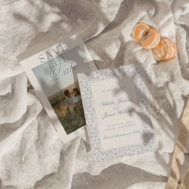 Reserve A Data Boho Azul Floral Botânico Foto Casamento