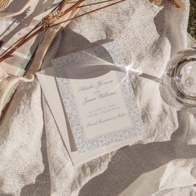 Reserve A Data Boho Azul Floral Empoeirado Botânico Chique Casame (Criador carregado)