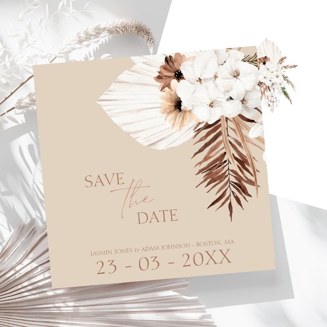 Reserve A Data Boho Beige Pampas Casamento com Orquídea de Grama (Boho Terracotta Beige Pampas Grass Floral Wedding Save The Date)