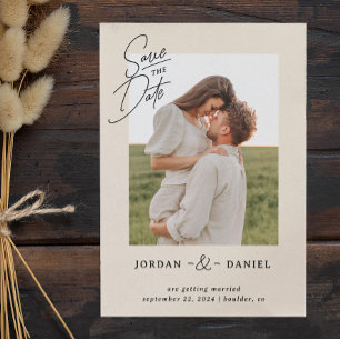 Reserve A Data Boho Beige Photo Save The Date Card