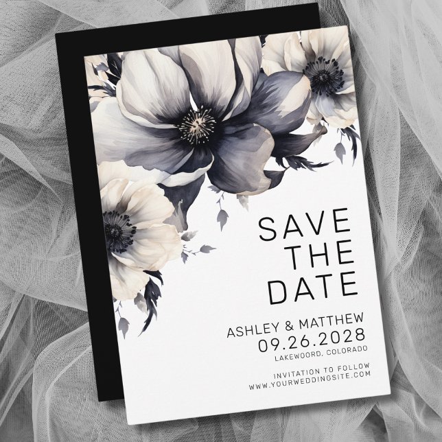 Reserve A Data Boho Black White Floral Casamento (Modern Boho Black White Floral Wedding Save The Date)