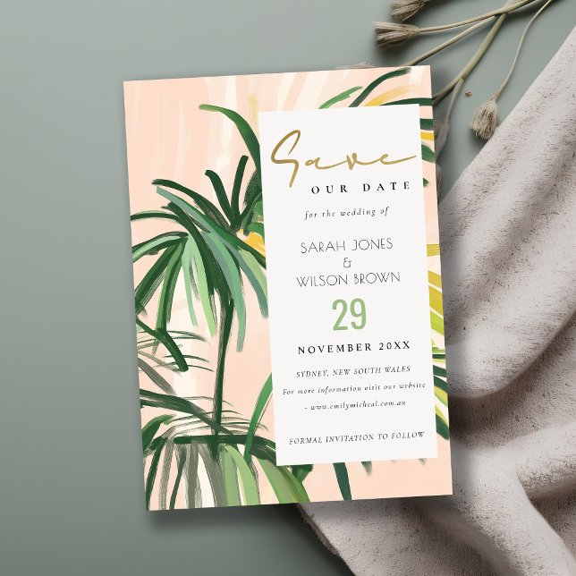 Reserve A Data Boho Blush Green Palm Beach Casamento (Criador carregado)